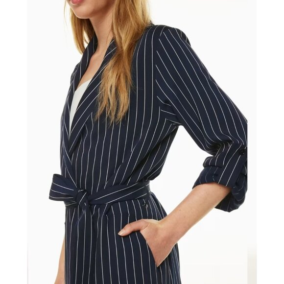 Aritzia Babaton New Kahlo Robe Sz XS Jacket Duster Pinstripe Navy Blue Corporate - Picture 2 of 15